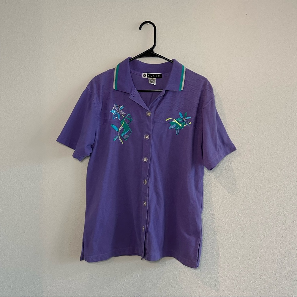 Vintage 90s Blast Long Sleeve Polo Shirt Purple unique SZ medium